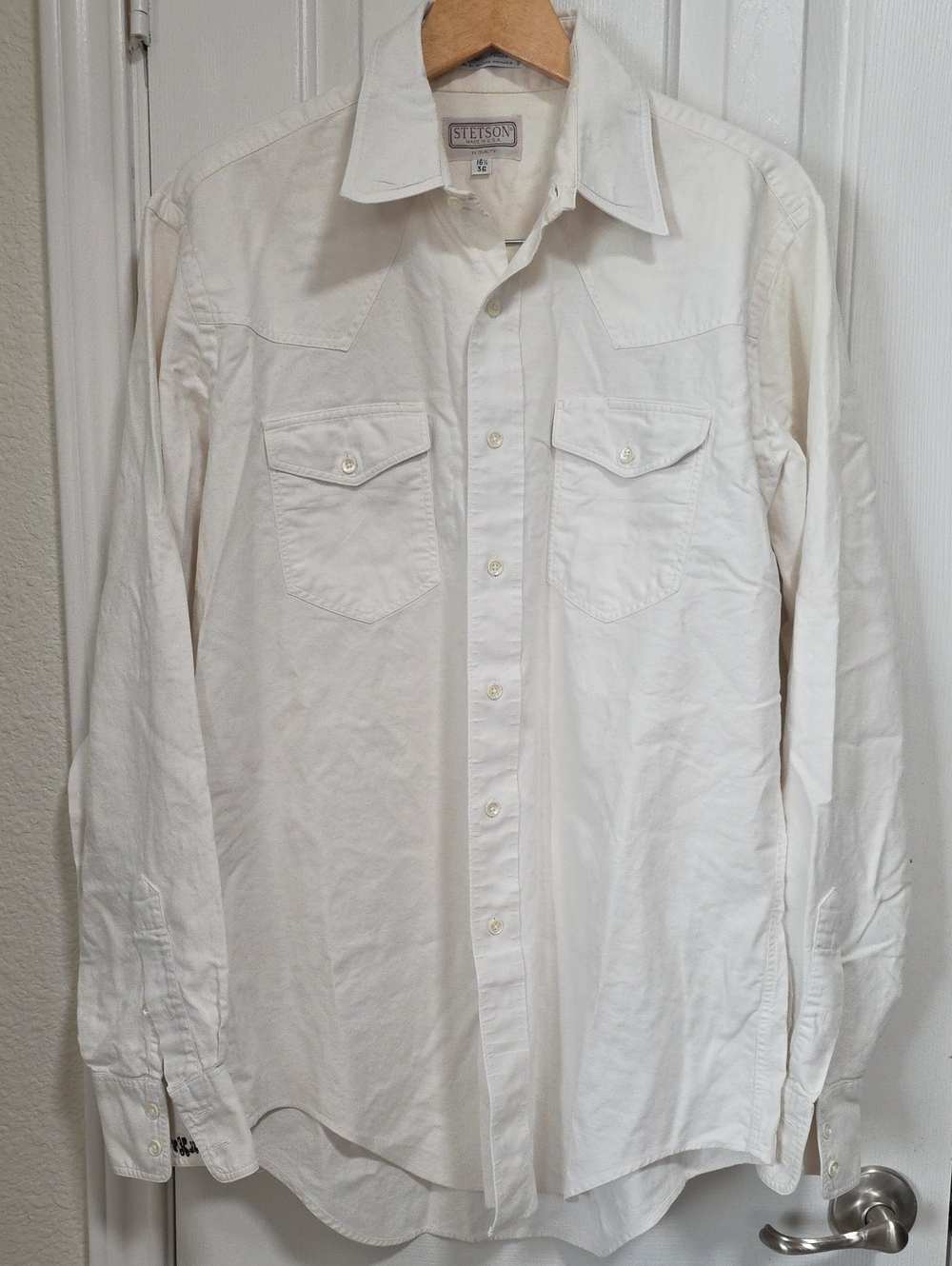 Stetson Vintage Men’s White Western Button-Up Shirt Size 16. 1/2 36